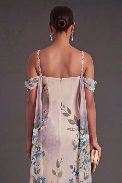 Black Floral Mermaid Cold Shoulder Long Formal Dress