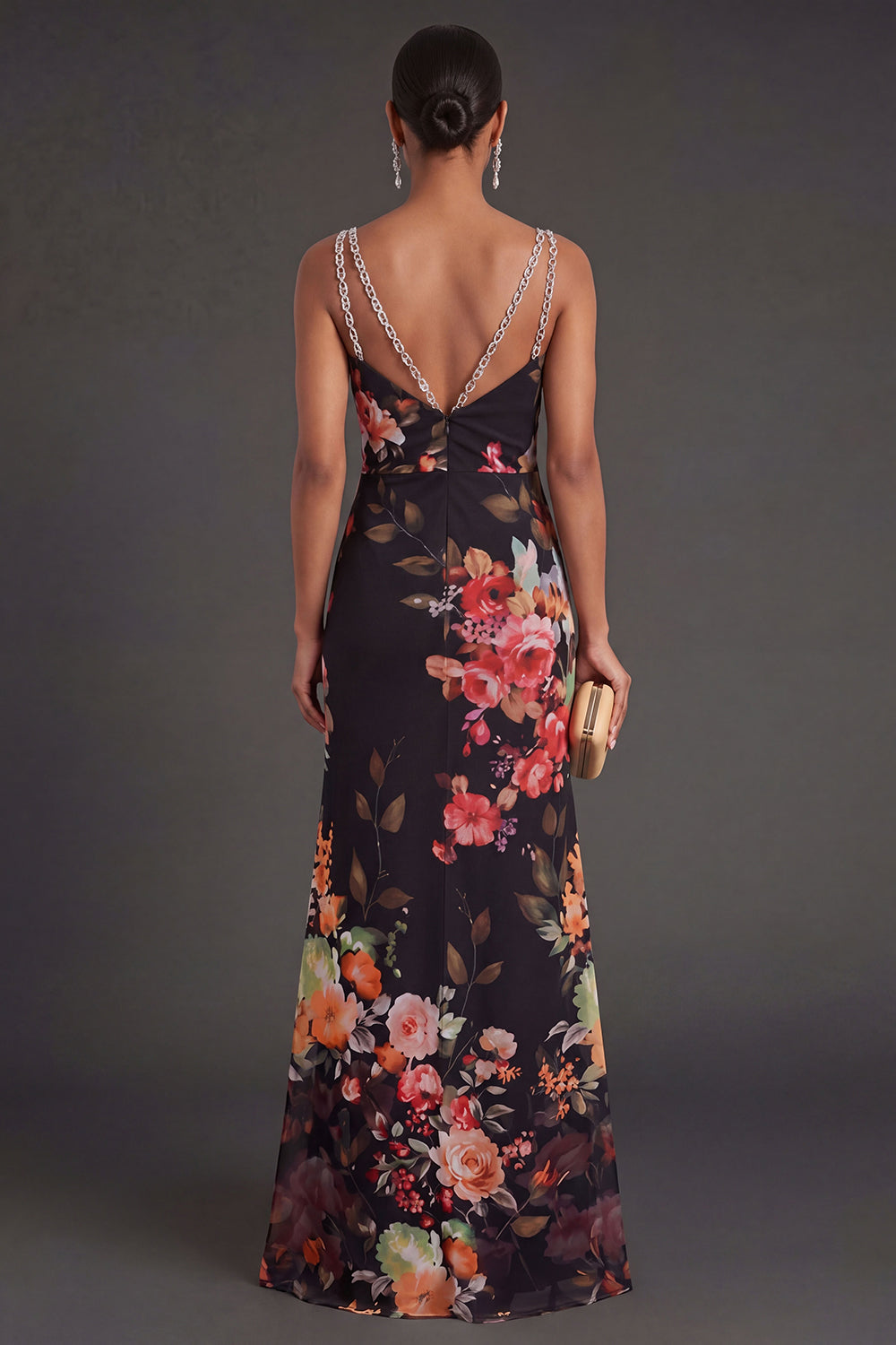Black Mermaid Sleeveless Floral Long Formal Dress