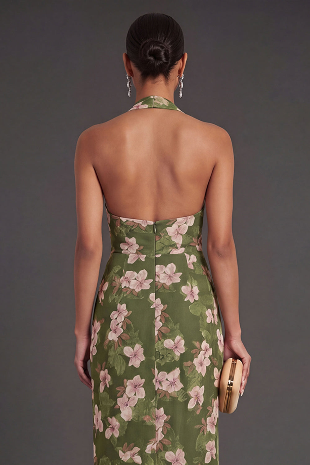 Dark Green Floral Sheath Long Formal Dress