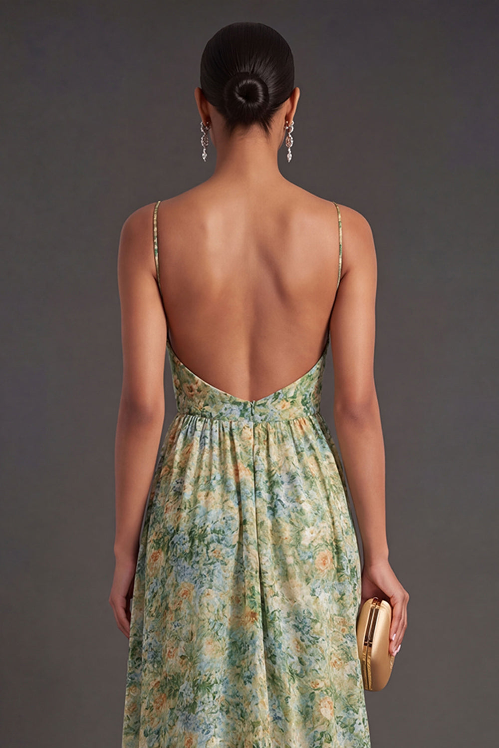 A Line Floral Dusty Green Long Formal Dress with Slit