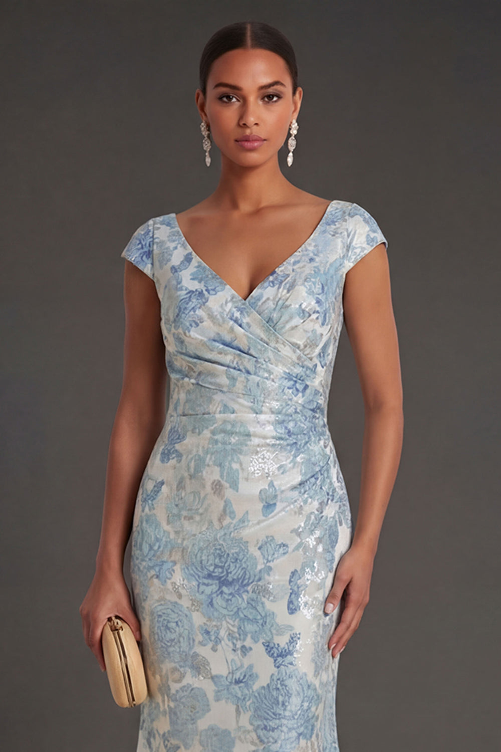 Mermaid Jacquard Blue Floral Long Formal Dress
