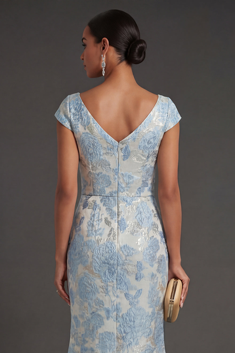 Mermaid Jacquard Blue Floral Long Formal Dress