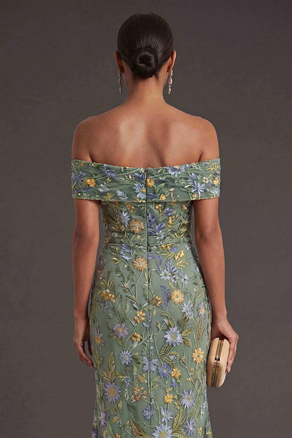 Green Floral Mermaid Off the Shoulder Long Formal Dress