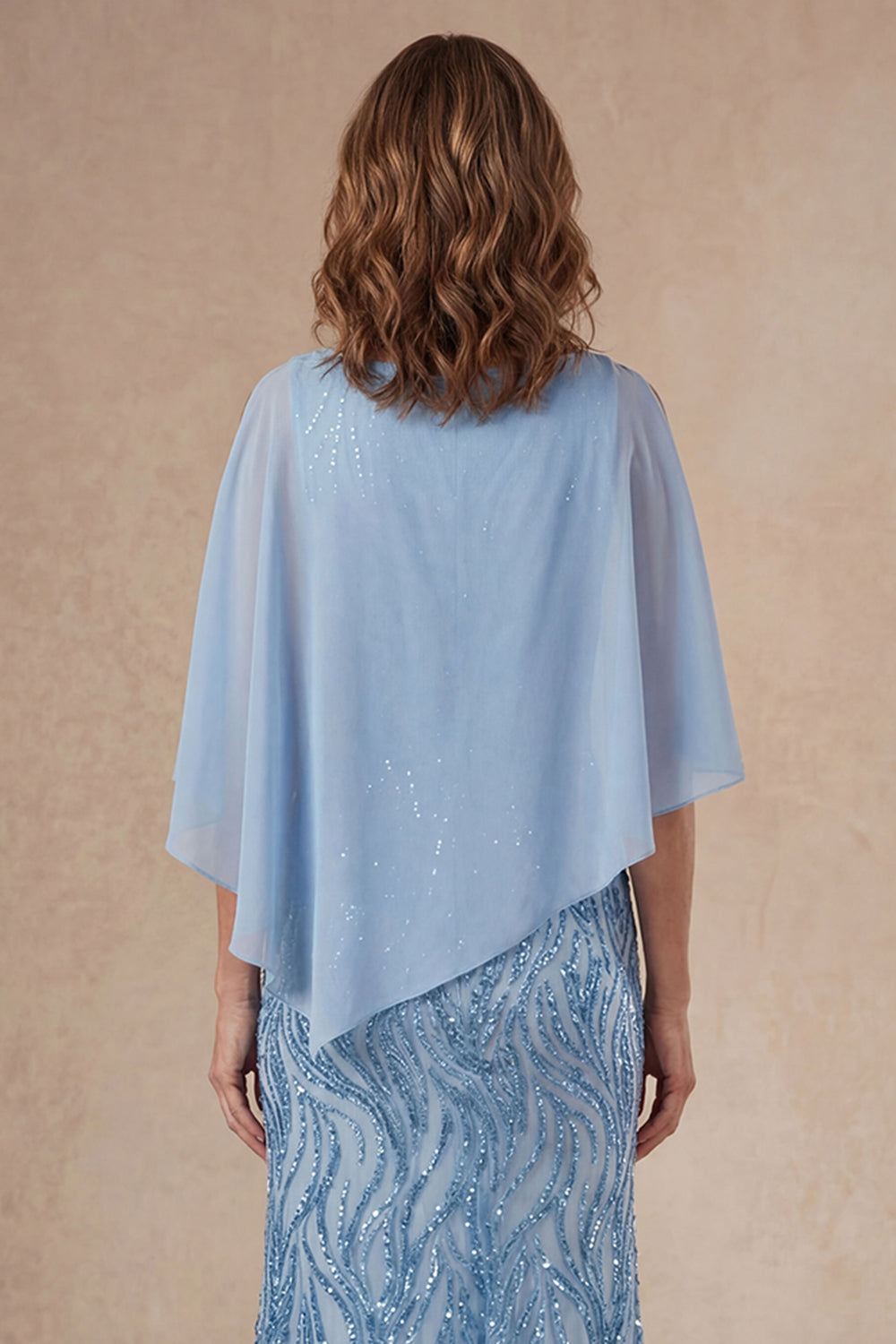 Round Neck Light Blue A Line Long Mother of the Bride Dress with Cape