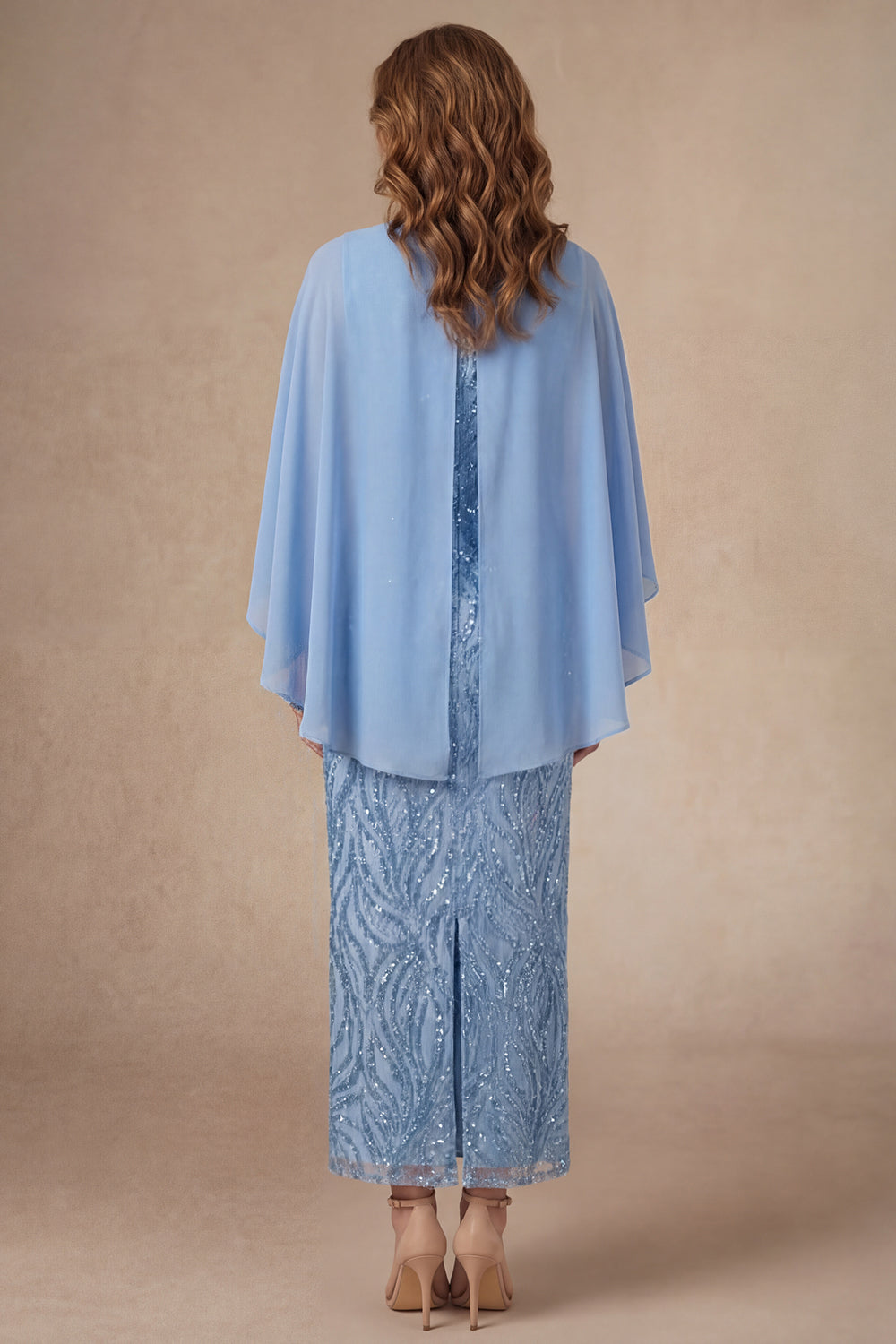 Light Blue Sheath Long Mother of the Bride Dress with Slit