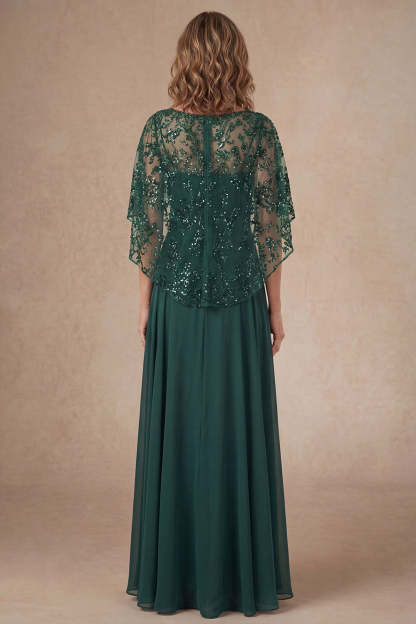Dark Green Floral A Line Long Mother of the Bride Dress