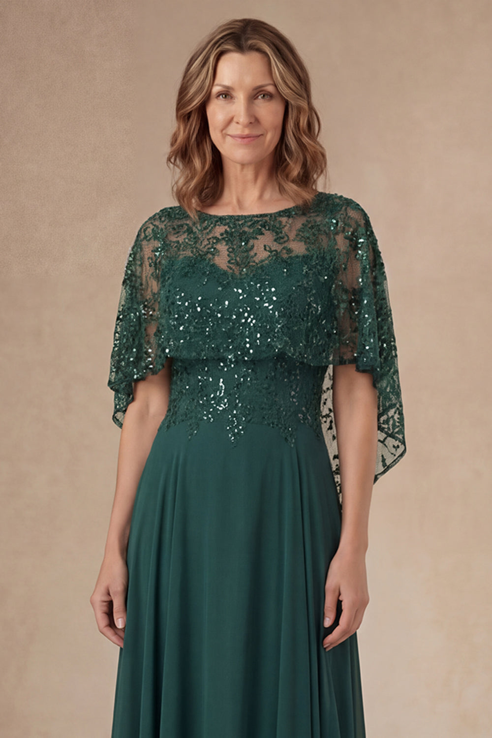 Dark Green Floral A Line Long Mother of the Bride Dress