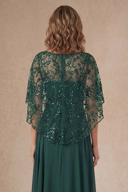 Dark Green Floral A Line Long Mother of the Bride Dress