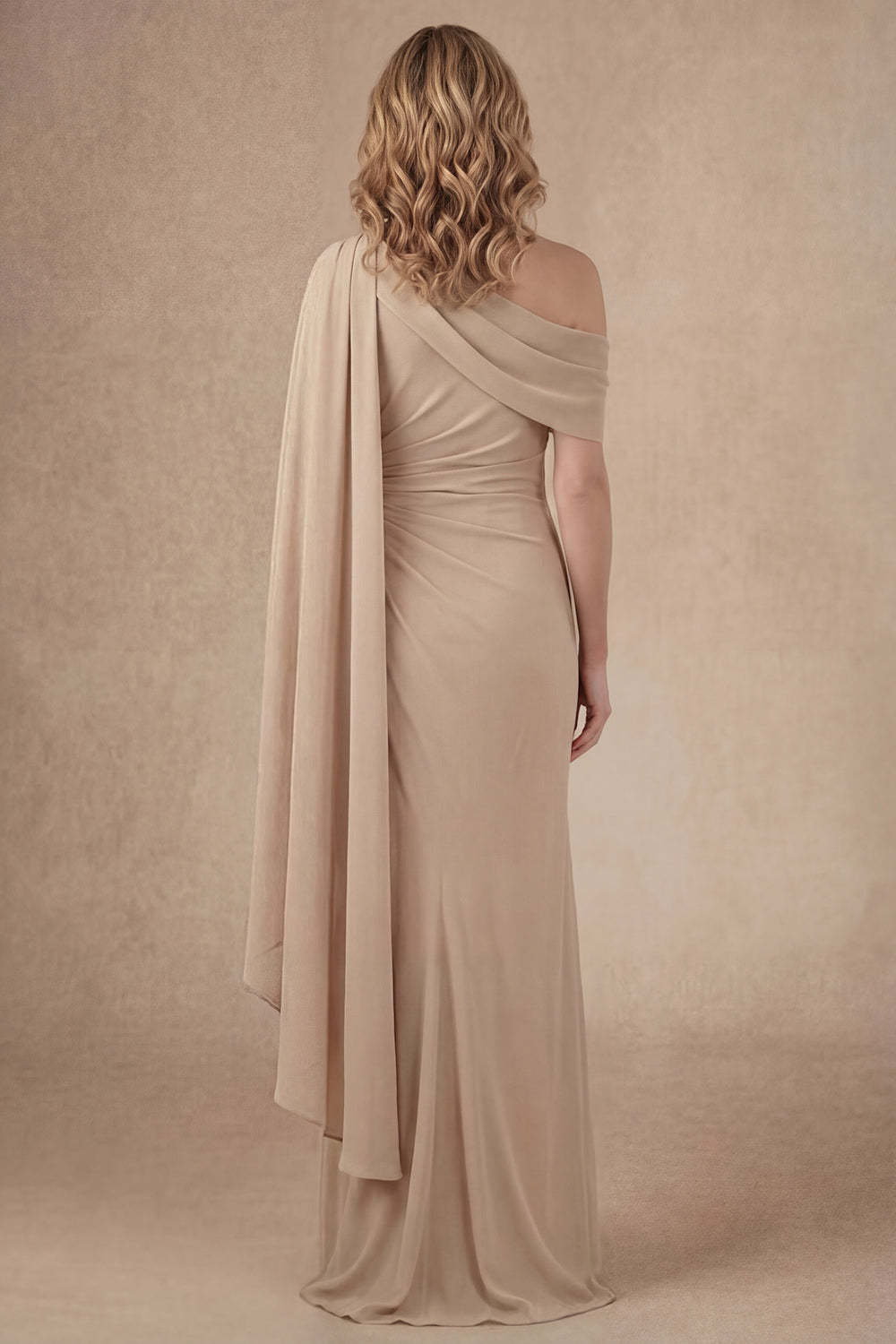 Champagne One Shoulder Ruched Long Mother of the Bride Dress
