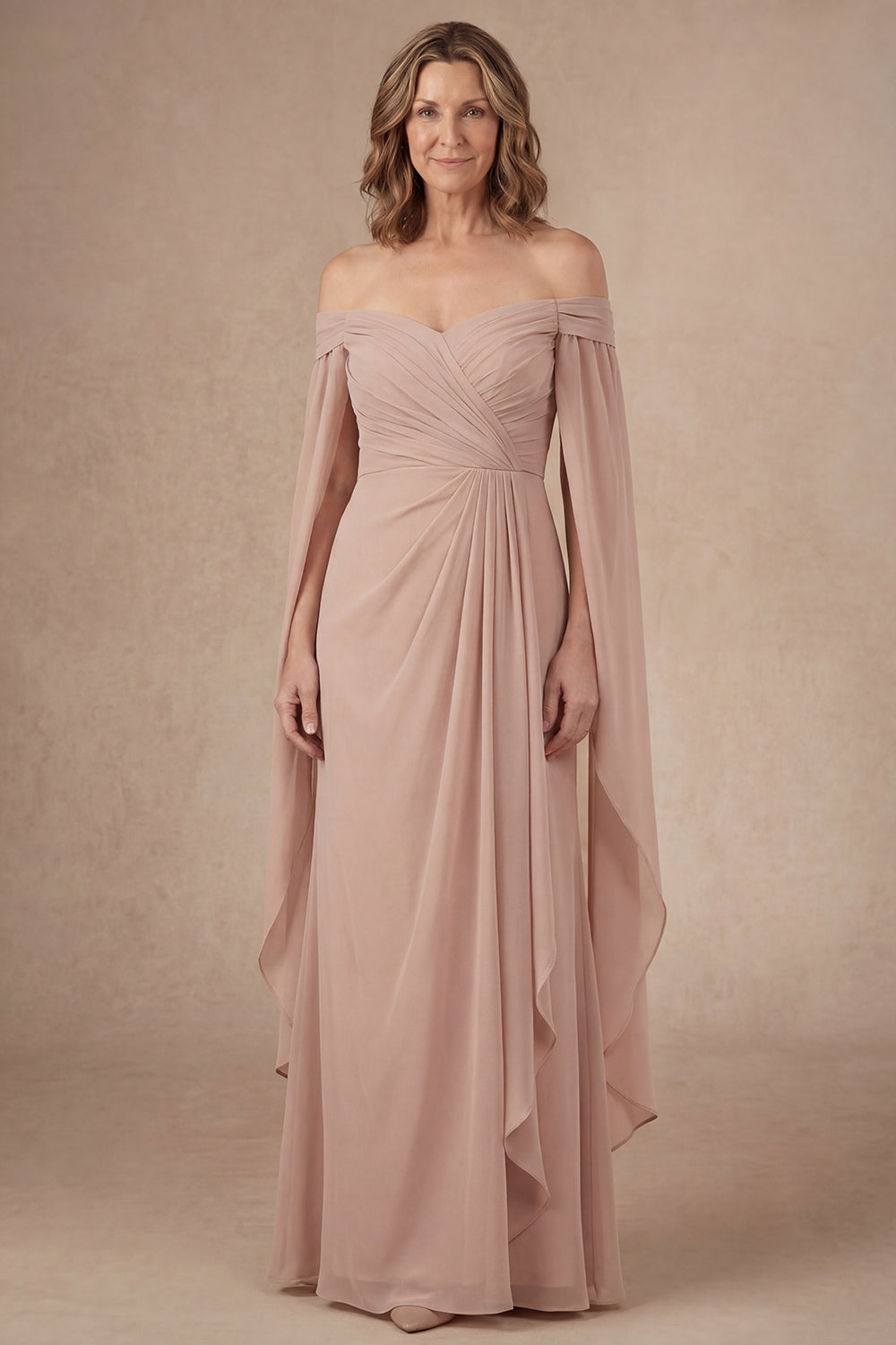 Leely Women Champagne Ruffled Ruched Long Mother of the Bride Dress Sleeveless Backless Evening Dress