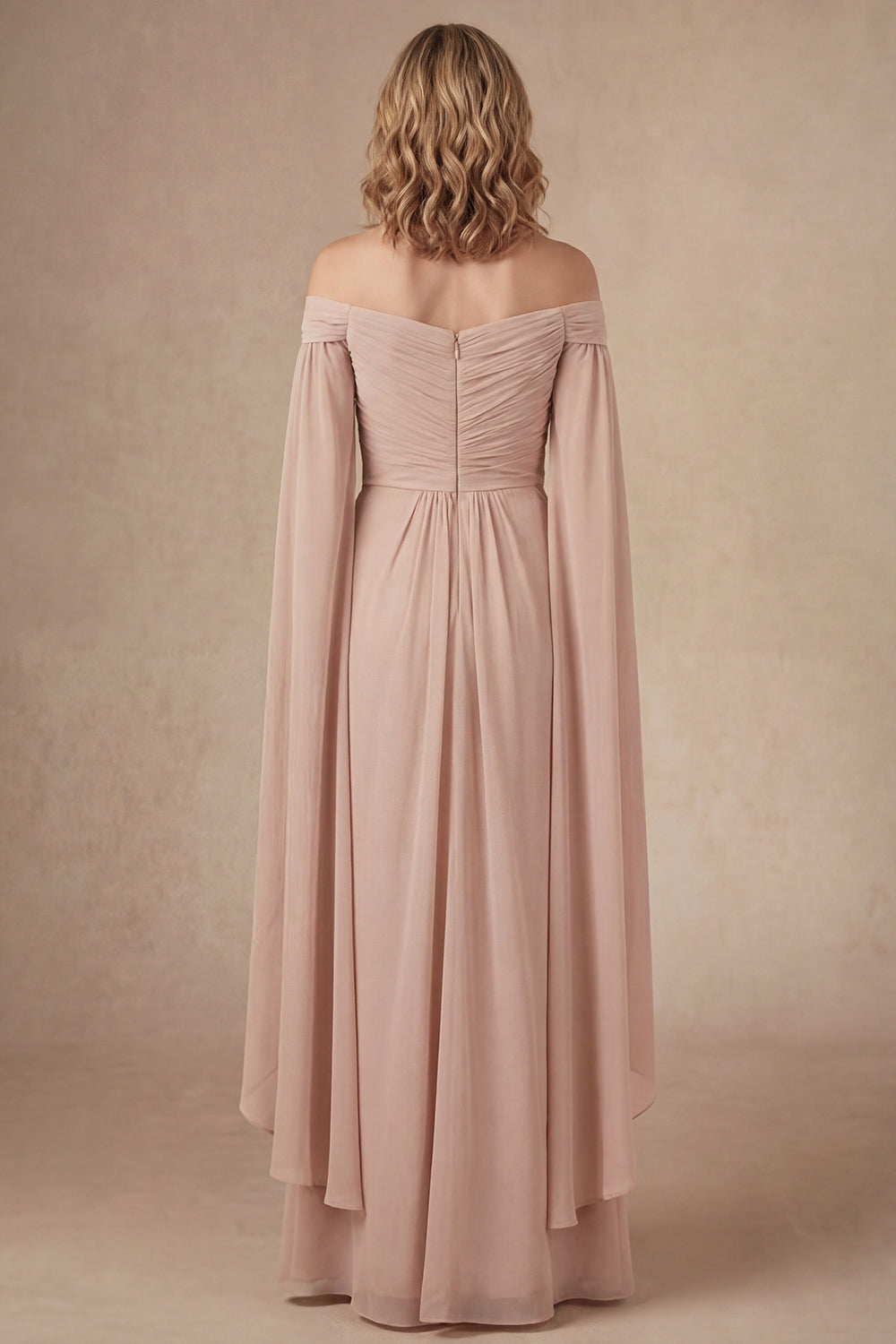Champagne Ruffled Ruched Long Mother of the Bride Dress
