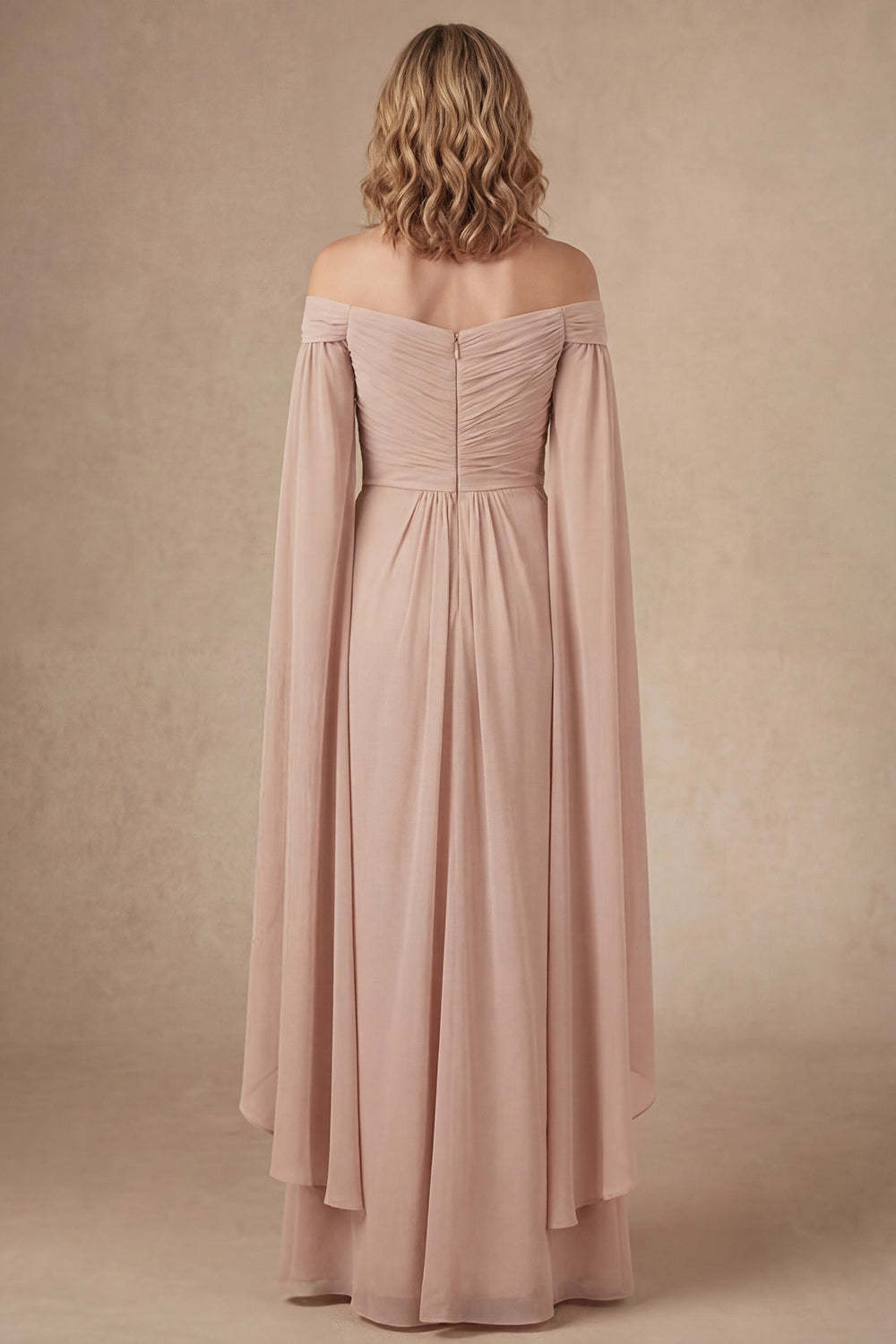 Champagne Ruffled Ruched Long Mother of the Bride Dress