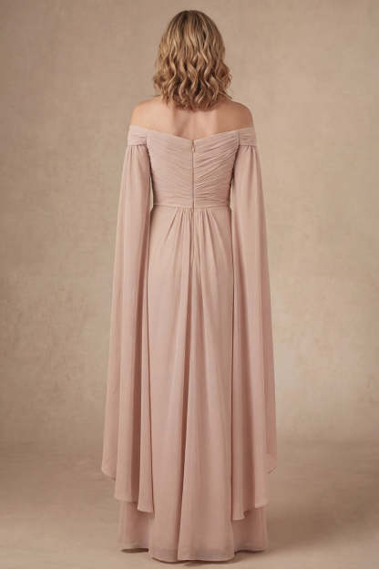 Champagne Ruffled Ruched Long Mother of the Bride Dress