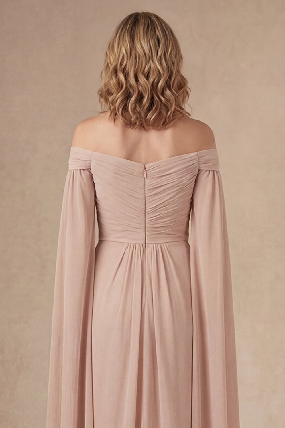 Champagne Ruffled Ruched Long Mother of the Bride Dress