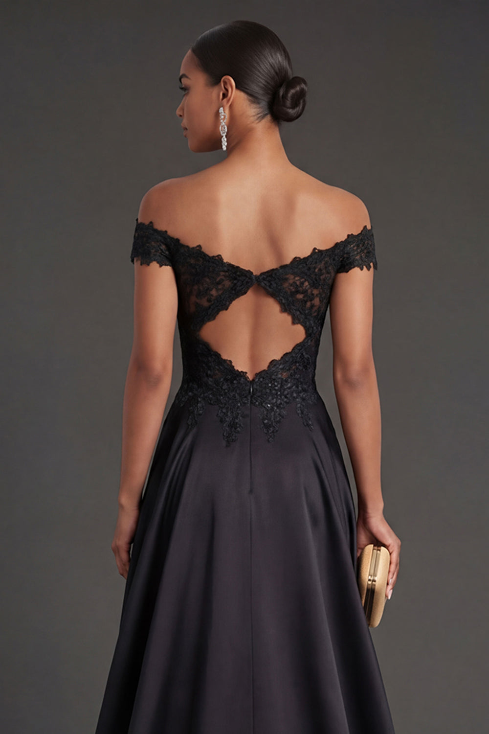 Black Off the Shoulder A Line Long Formal Dress