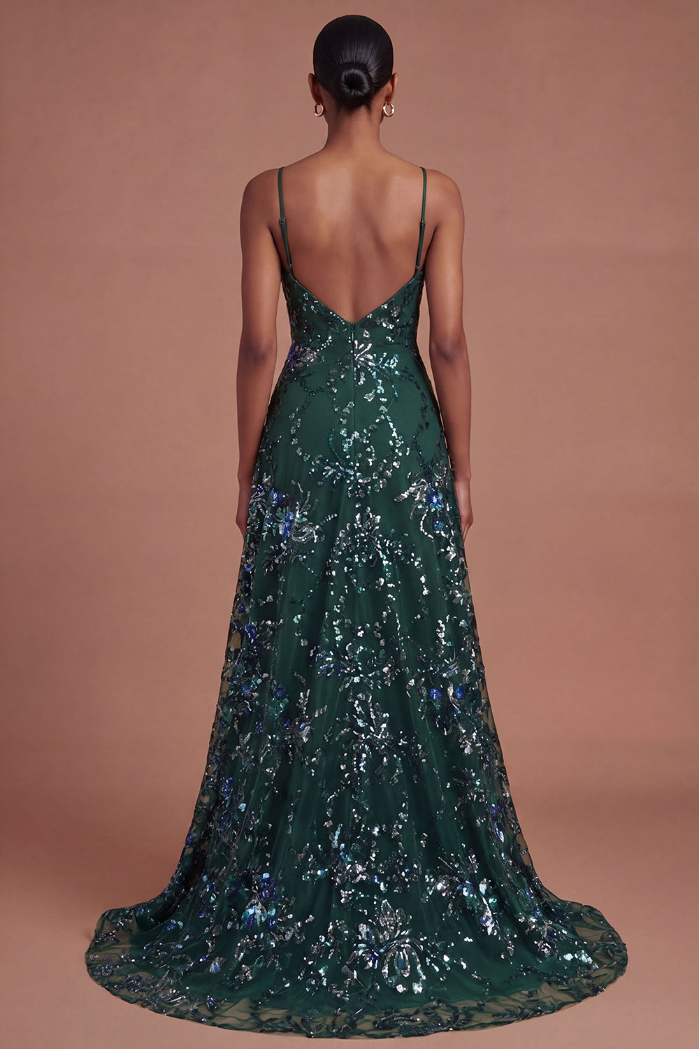 A Line Dark Green Spaghetti Straps Long Prom Dress
