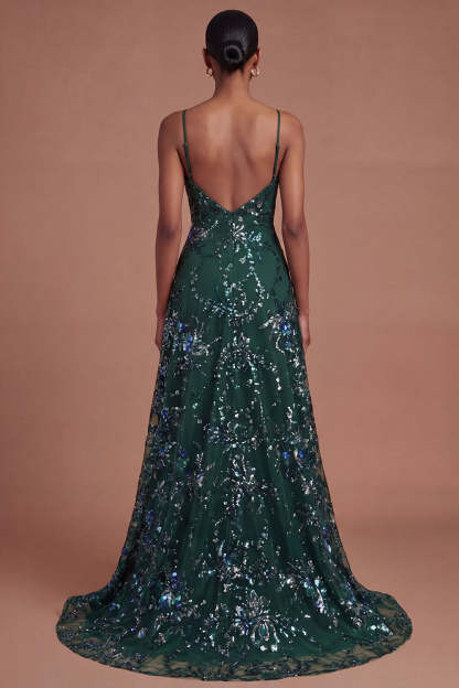 A Line Dark Green Spaghetti Straps Long Prom Dress