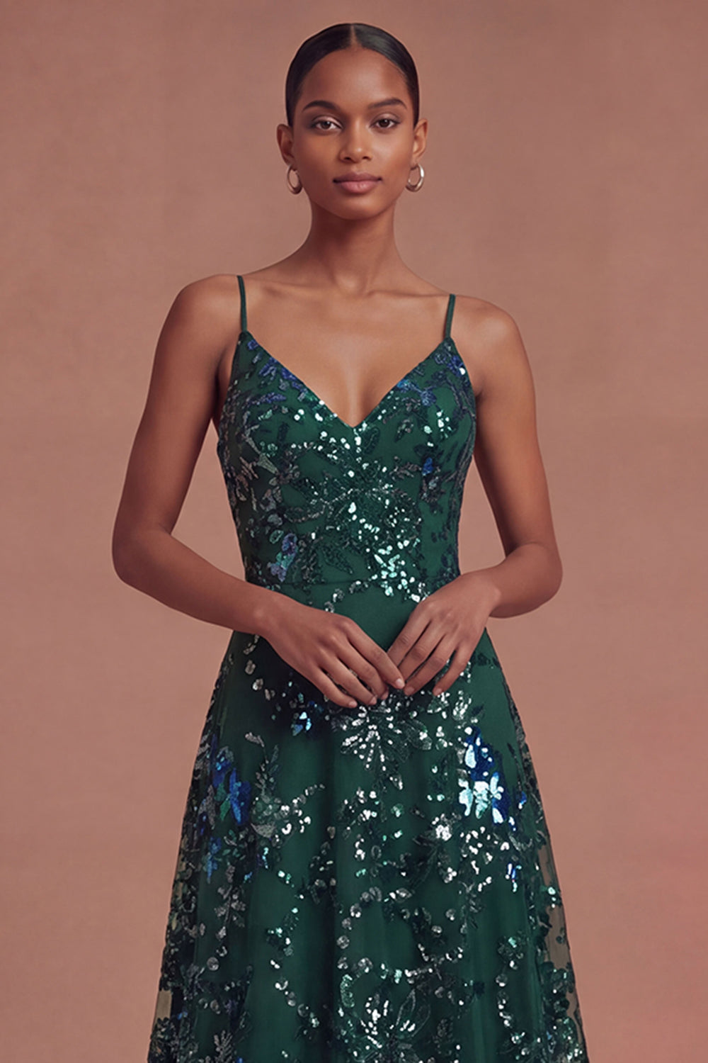 A Line Dark Green Spaghetti Straps Long Prom Dress