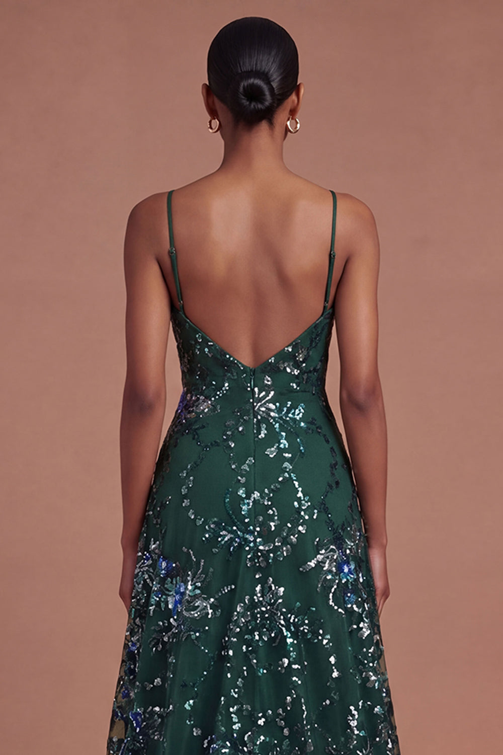 A Line Dark Green Spaghetti Straps Long Prom Dress