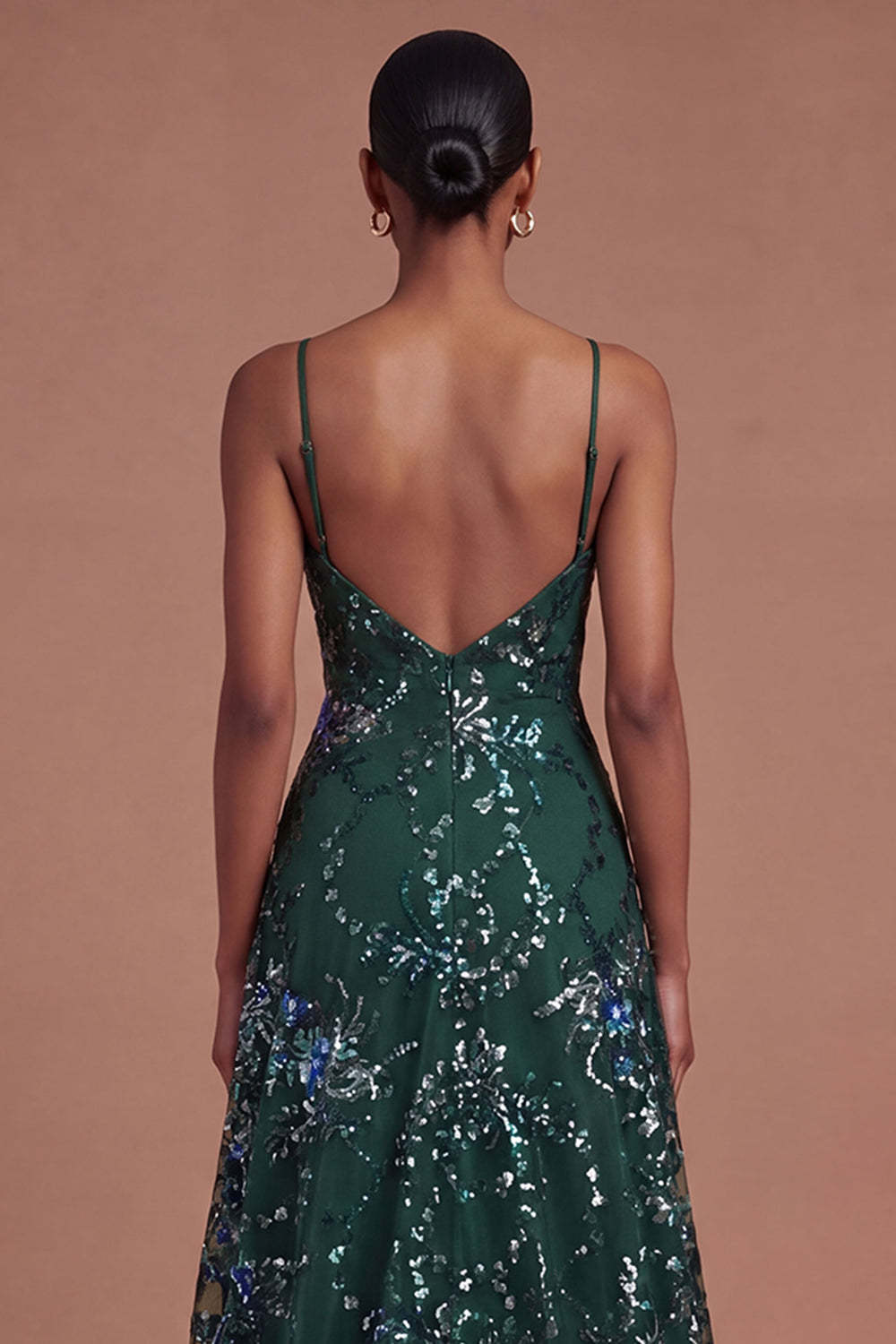 A Line Dark Green Spaghetti Straps Long Prom Dress