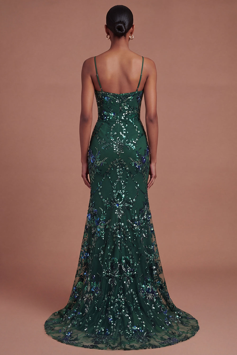 Mermaid Dark Green Spaghetti Straps Long Prom Dress with Slit