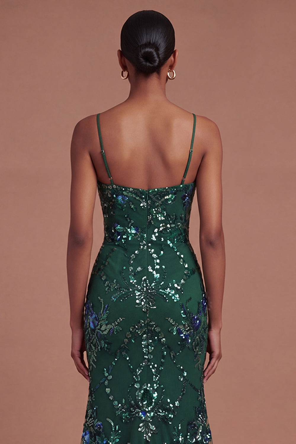 Mermaid Dark Green Spaghetti Straps Long Prom Dress with Slit