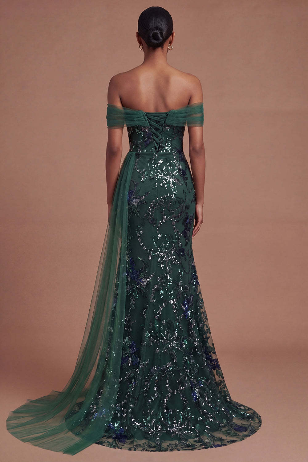 Mermaid Dark Green Off the Shoulder Long Prom Dress with Slit