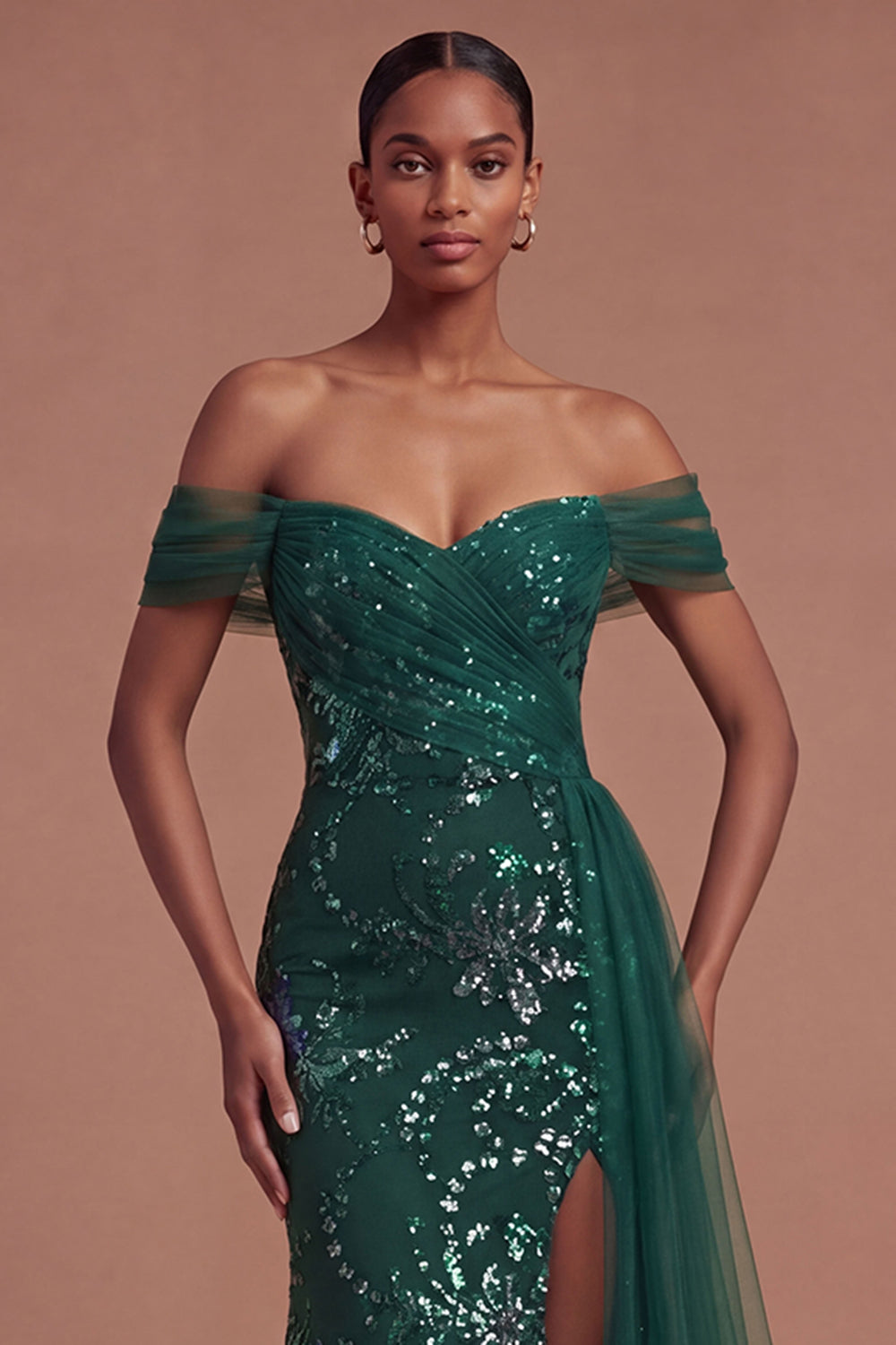 Mermaid Dark Green Off the Shoulder Long Prom Dress with Slit