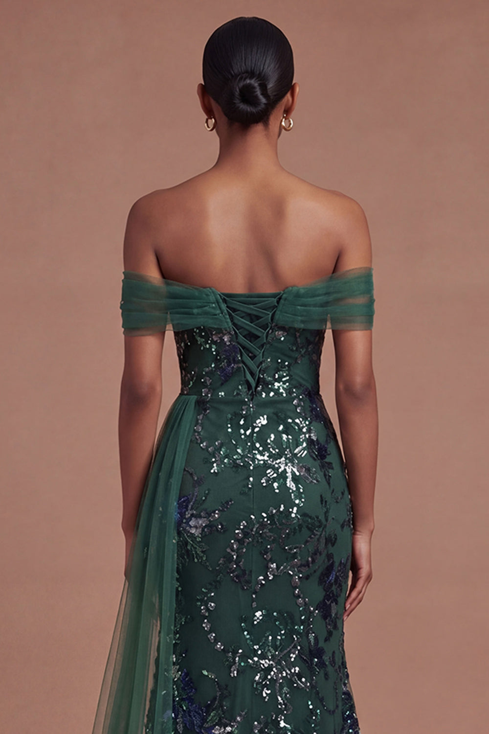 Mermaid Dark Green Off the Shoulder Long Prom Dress with Slit