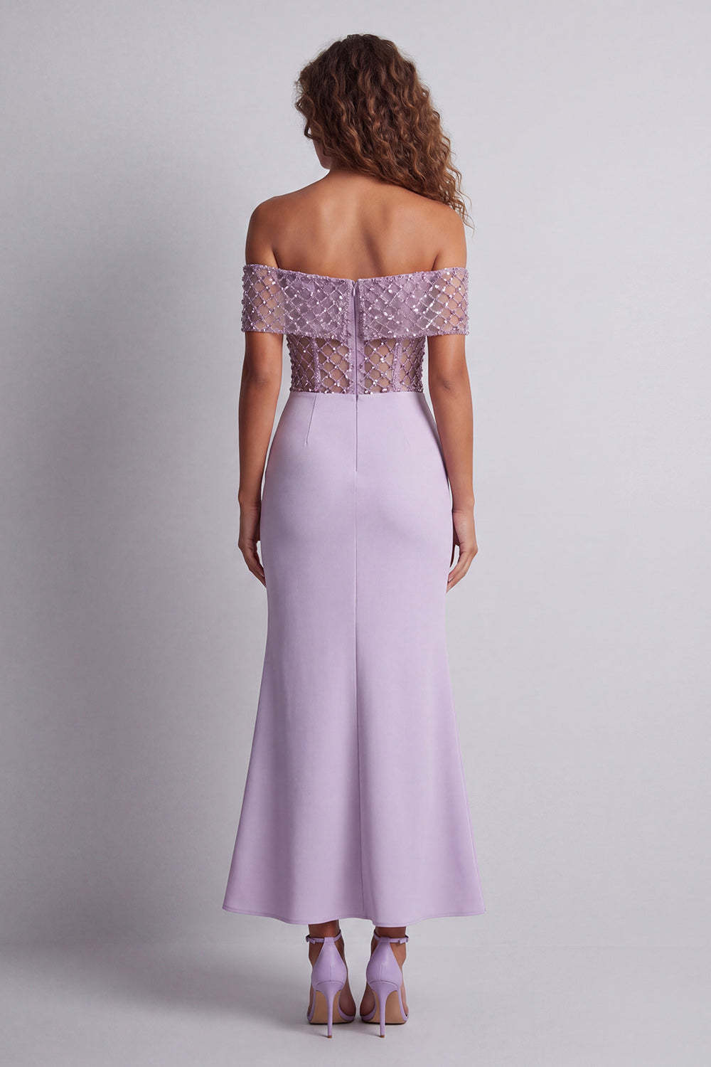 Beaded Mermaid Light Purple Long Formal Dress