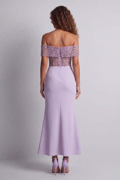 Beaded Mermaid Light Purple Long Formal Dress