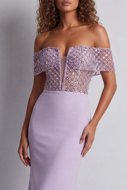 Beaded Mermaid Light Purple Long Formal Dress