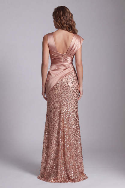 Champagne Mermaid Satin Long Formal Dress with Slit