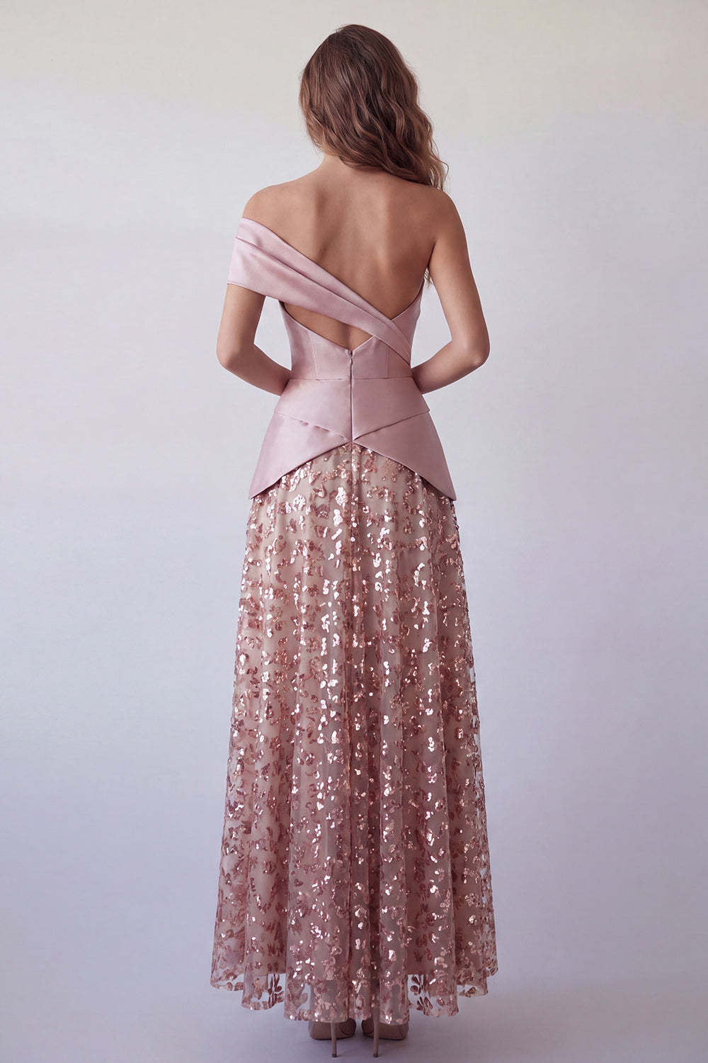 Light Purple A Line Sparkly One Shoulder Long Formal Dress