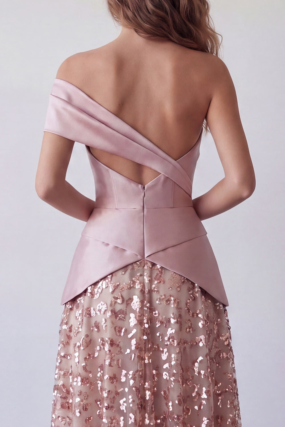 Light Purple A Line Sparkly One Shoulder Long Formal Dress