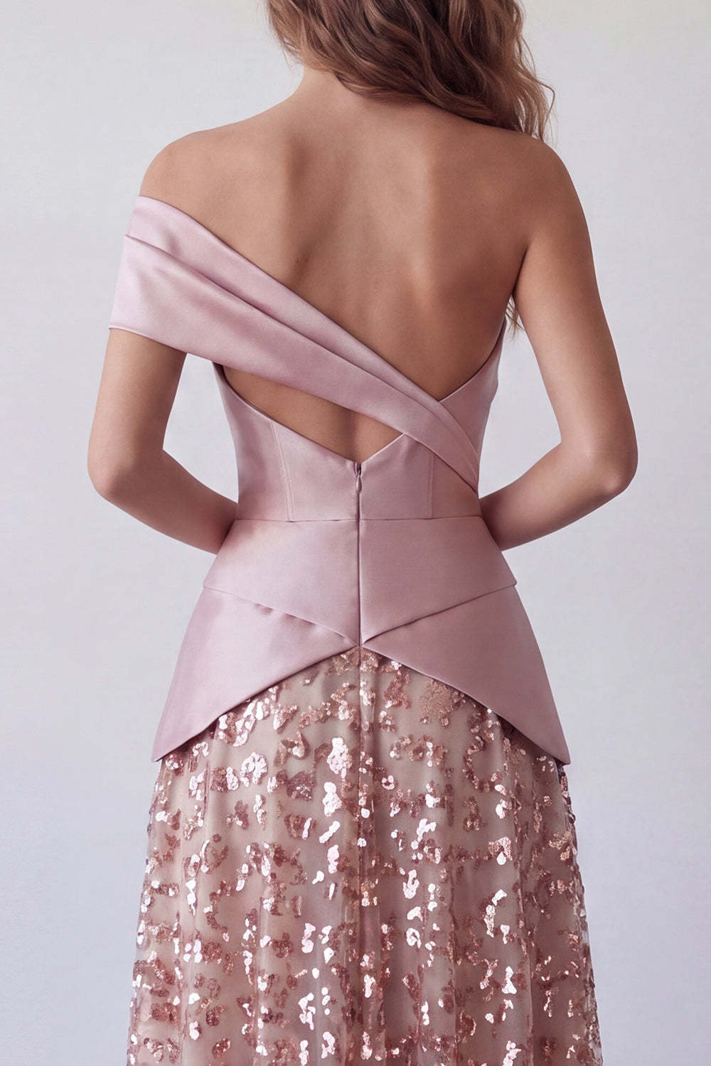 Light Purple A Line Sparkly One Shoulder Long Formal Dress