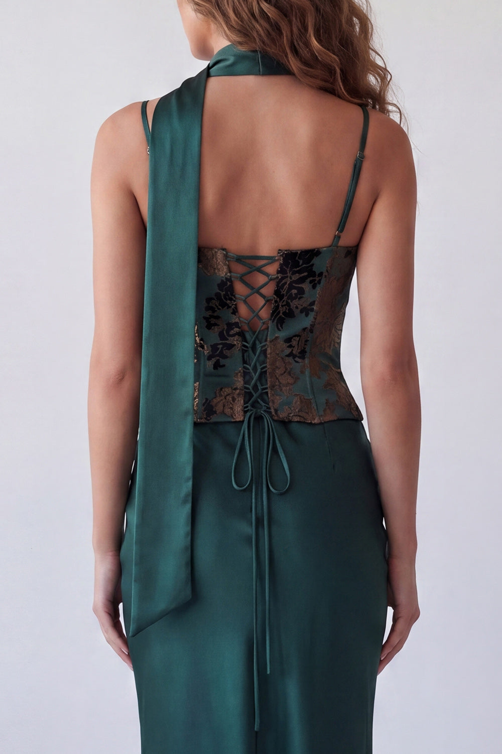 Dark Green Floral Mermaid Long Formal Dress