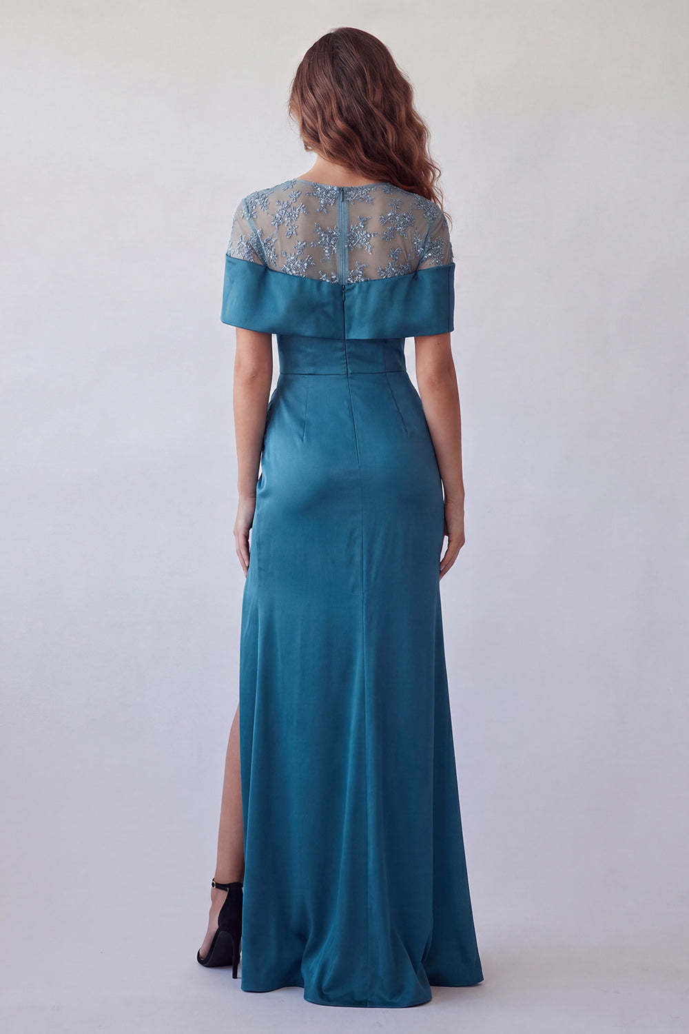 Peacock Blue Mermaid Floral Long Formal Dress with Slit