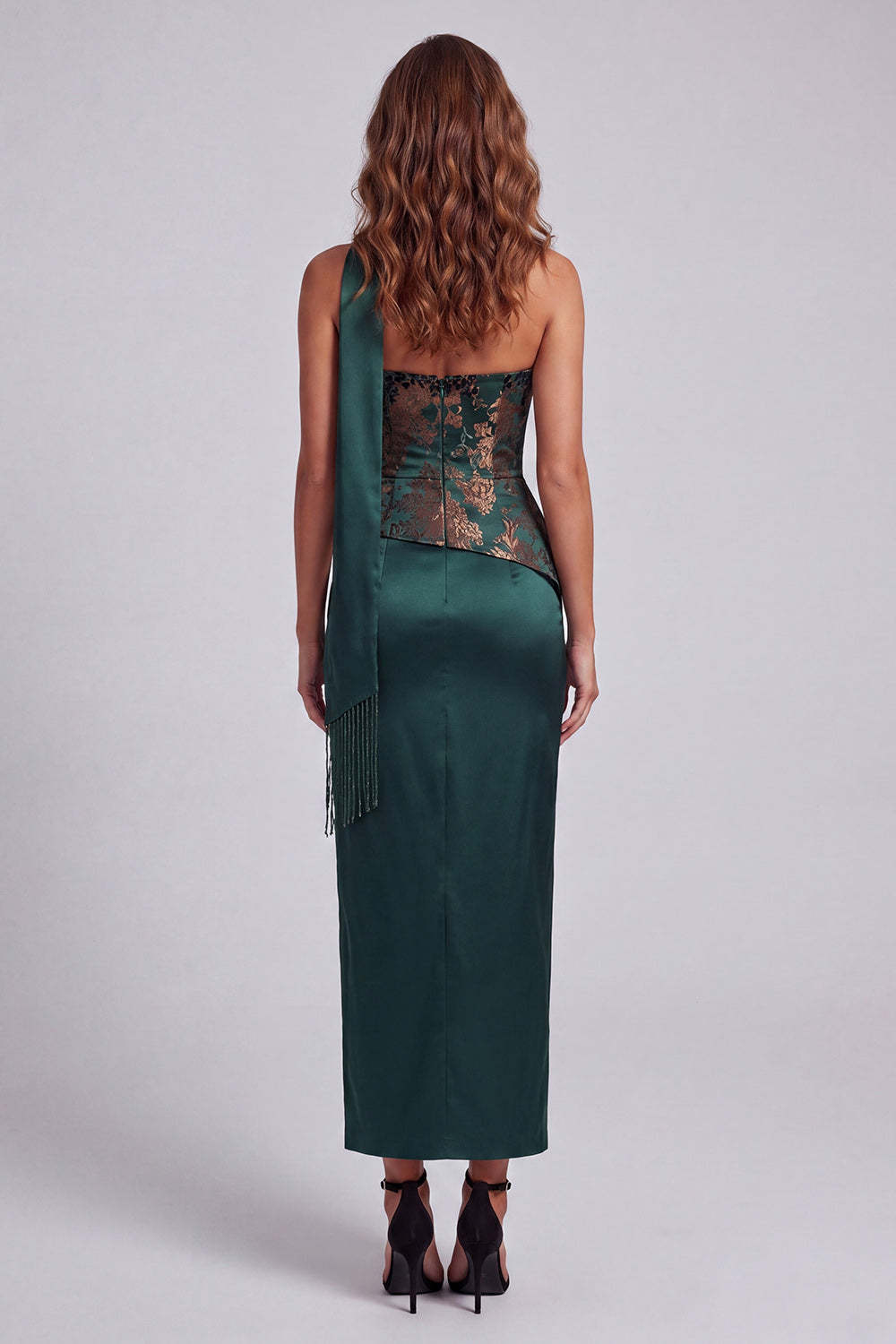 Sweetheart Floral Dark Green Sheath Long Formal Dress with Slit