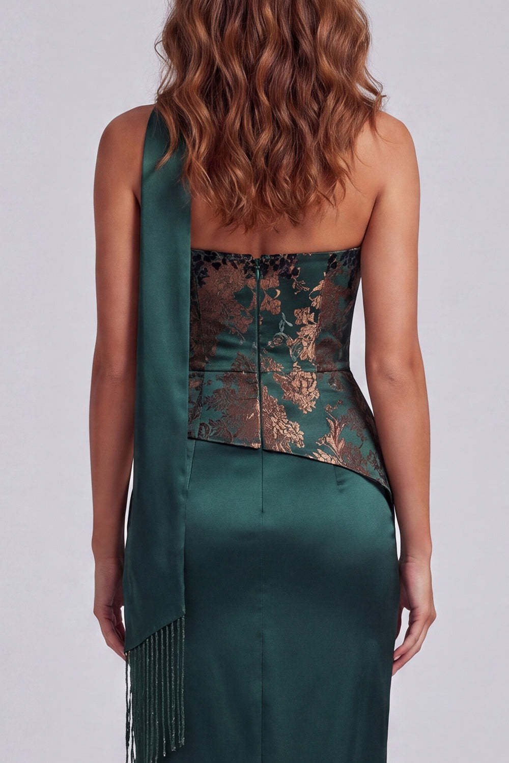 Sweetheart Floral Dark Green Sheath Long Formal Dress with Slit