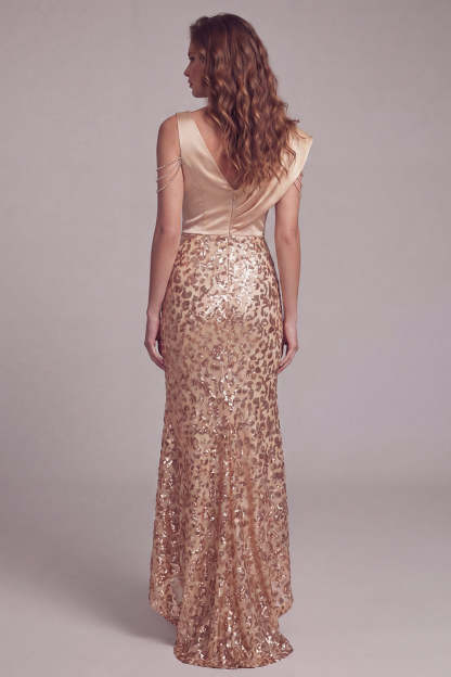 Champagne Mermaid V Neck Ruched Long Formal Dress