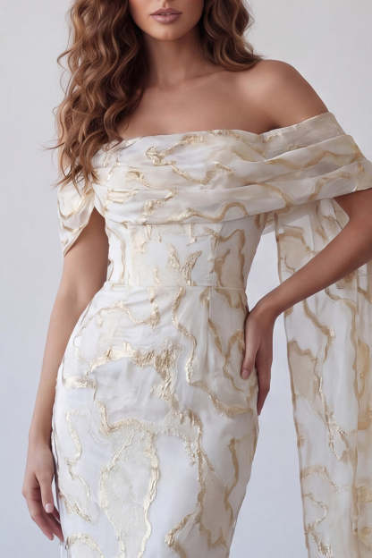Champagne Sheath Floral Long Formal Dress