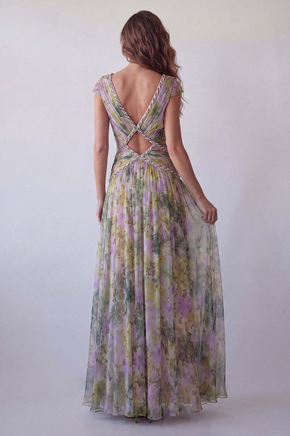 Dusty Sage Floral A Line Pleated Long Wedding Guest Dress