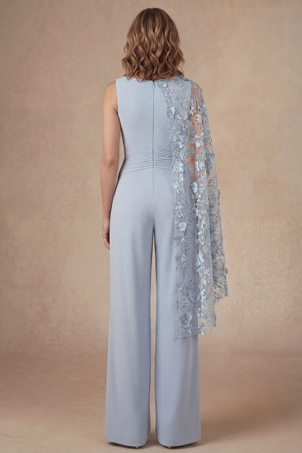 Sky Blue Round Neck Sleeveless Mother of the Bride Jumpsuit