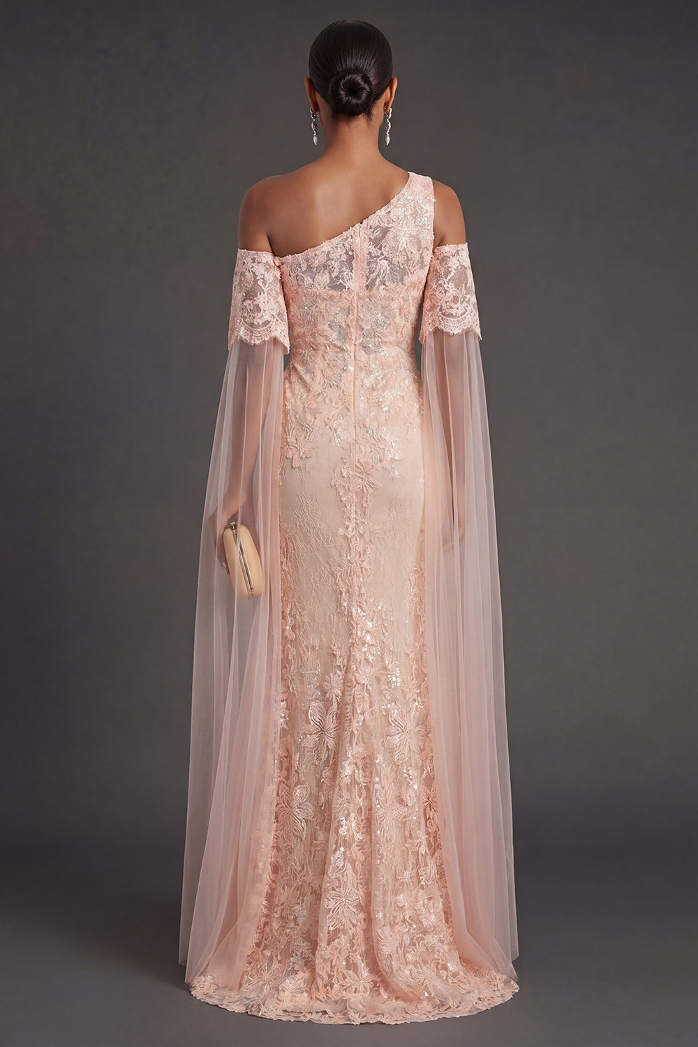 Peach Appliqued Mermaid Long Formal Dress with Slit