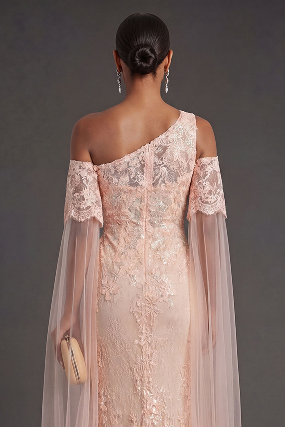 Peach Appliqued Mermaid Long Formal Dress with Slit