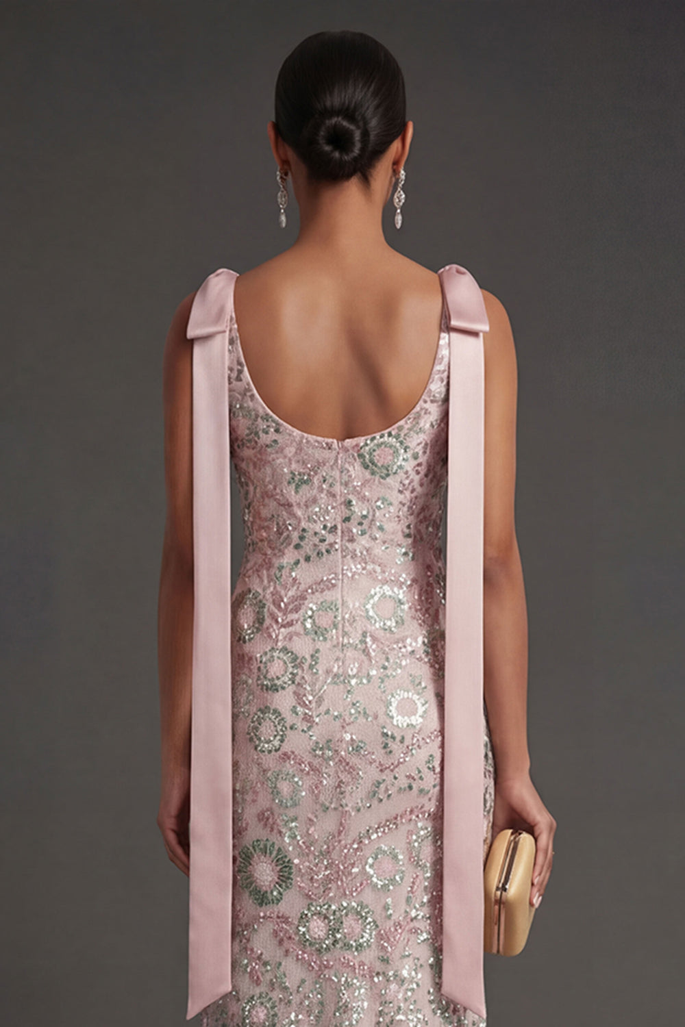 Bateau Neck Pink Sparkly Mermaid Long Formal Dress