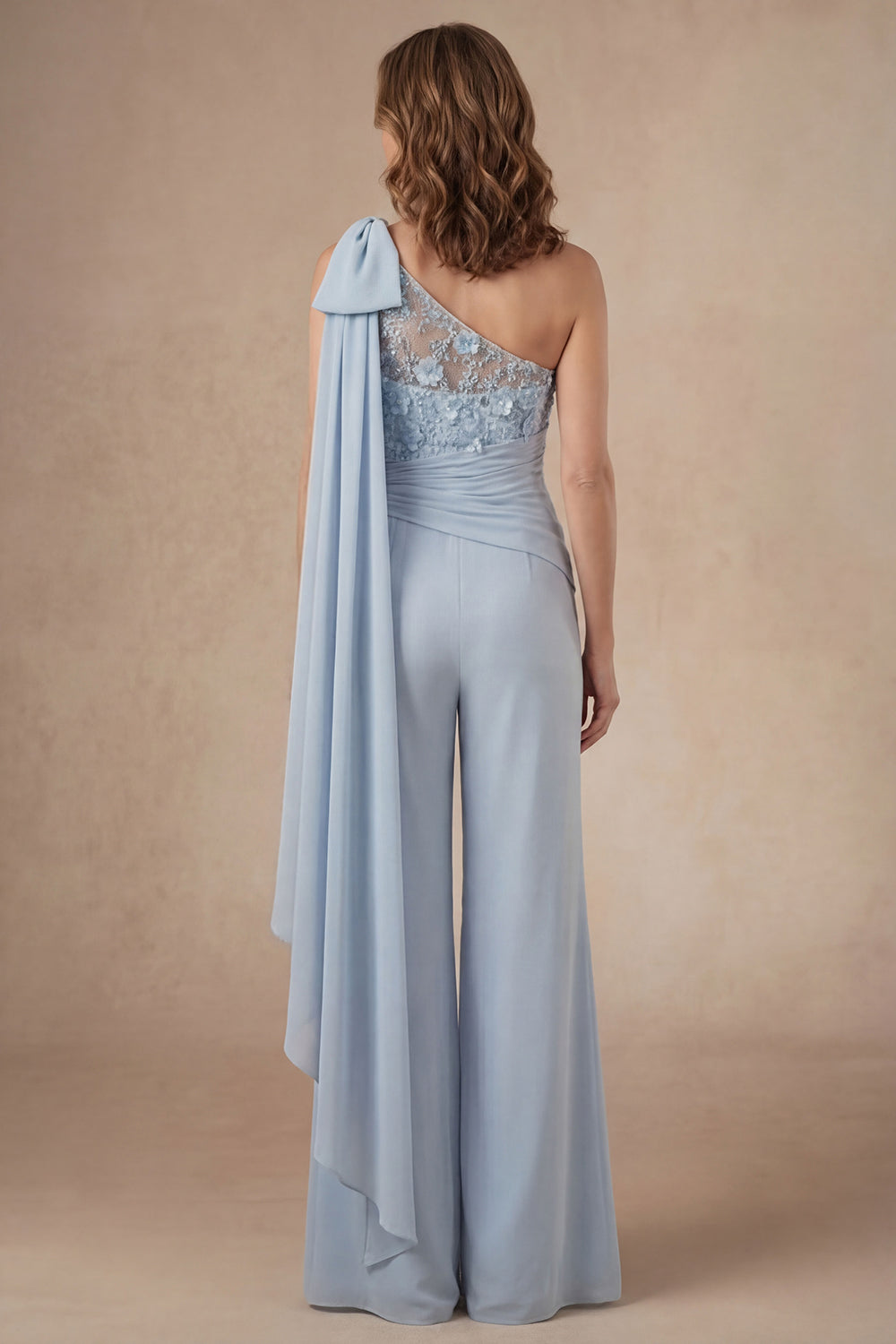 Sky Blue Floral One Shoulder Mother of the Bride Jumpsuit
