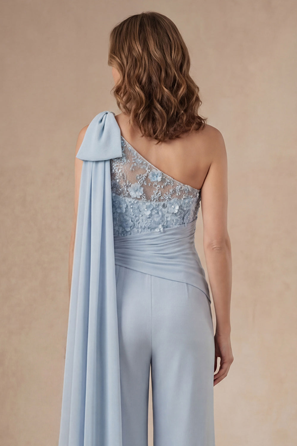 Sky Blue Floral One Shoulder Mother of the Bride Jumpsuit