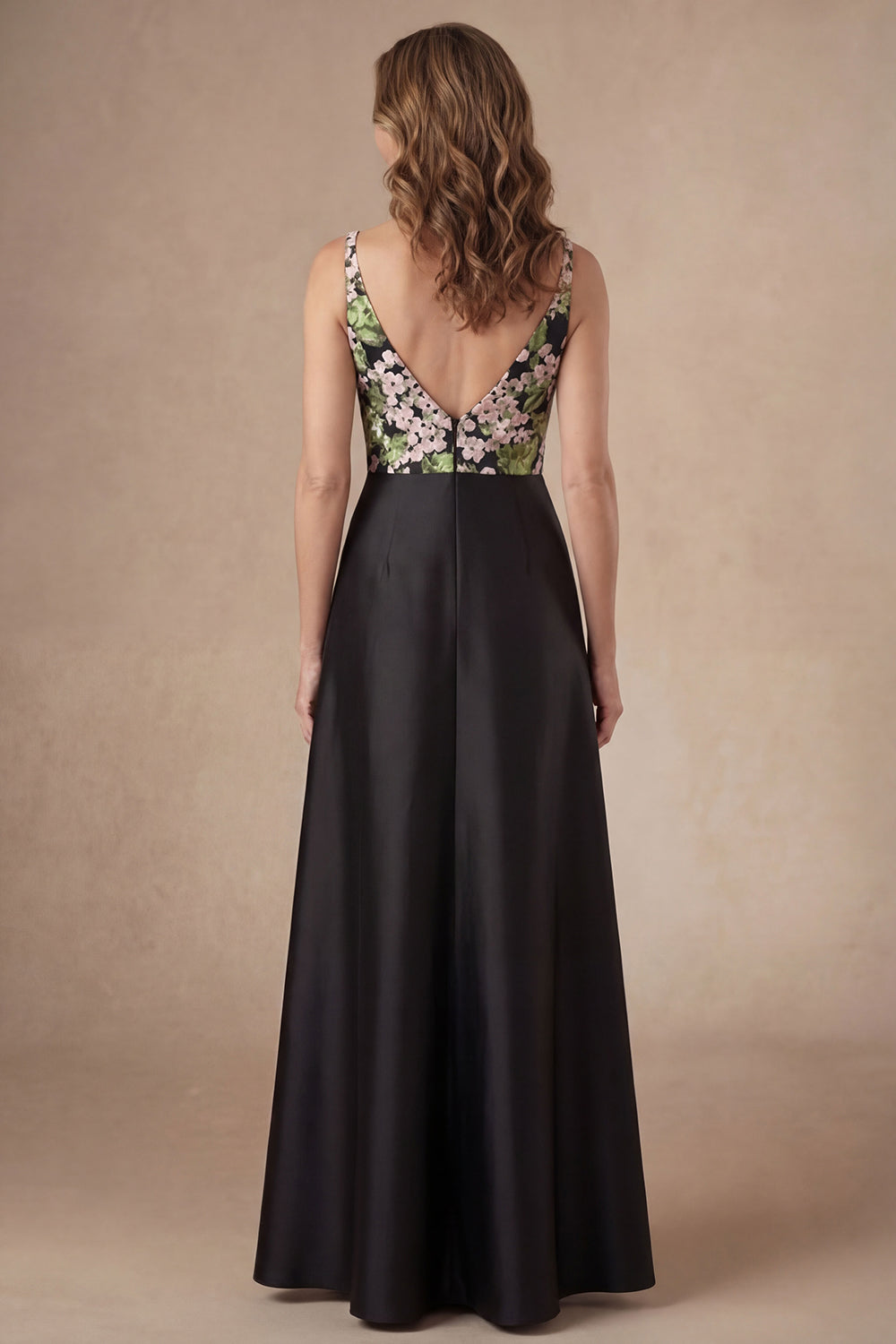 Dark Green Floral A Line Long Mother of the Bride Dress with Slit